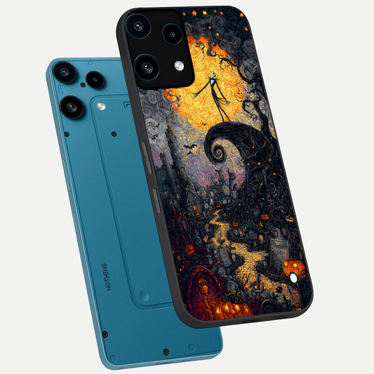 Pumpkin Moon Night phone case For Nothing Phone 3A Lite showing premium glass back cover with detailed artwork