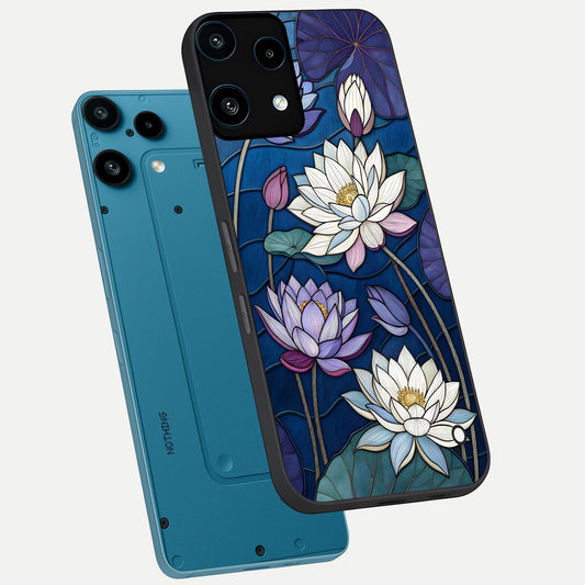 Purple Lotus Stained phone case For Nothing Phone 3A Lite showing premium glass back cover with detailed artwork