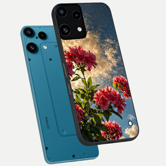 Red Bloom Skies phone case For Nothing Phone 3A Lite showing premium glass back cover with detailed artwork