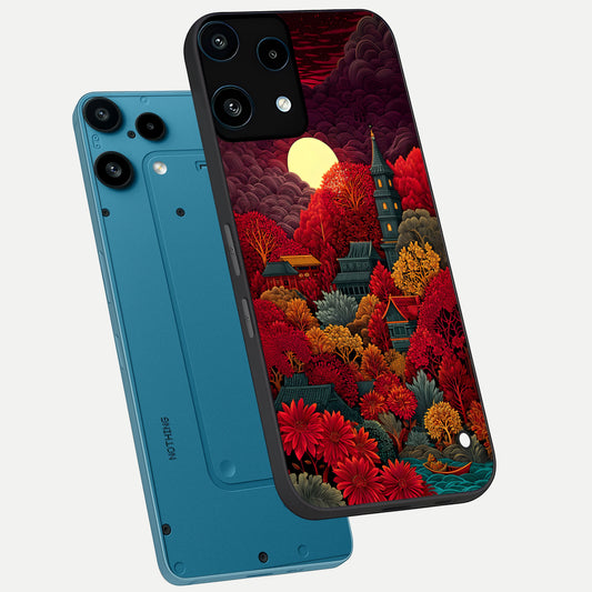 Scarlet Autumn Temple phone case For Nothing Phone 3A Lite showing premium glass back cover with detailed artwork