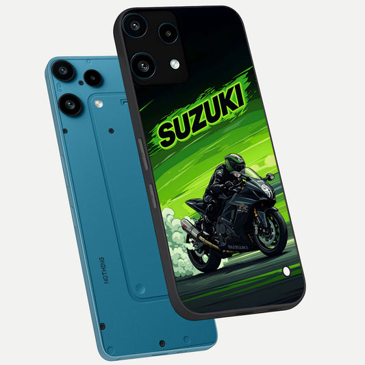 Suzuki Speed Beast phone case For Nothing Phone 3A Lite showing premium glass back cover with detailed artwork