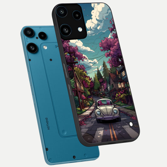 Vintage Street Drive phone case For Nothing Phone 3A Lite showing premium glass back cover with detailed artwork