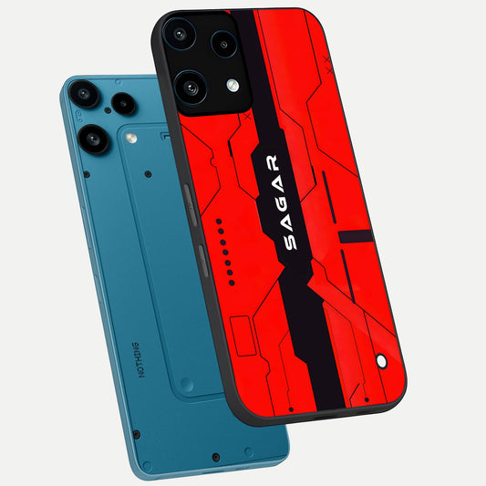 Voltage Rise CYBERPUNK Custom Name phone case For Nothing Phone 3A Lite showing premium custom name glass back cover