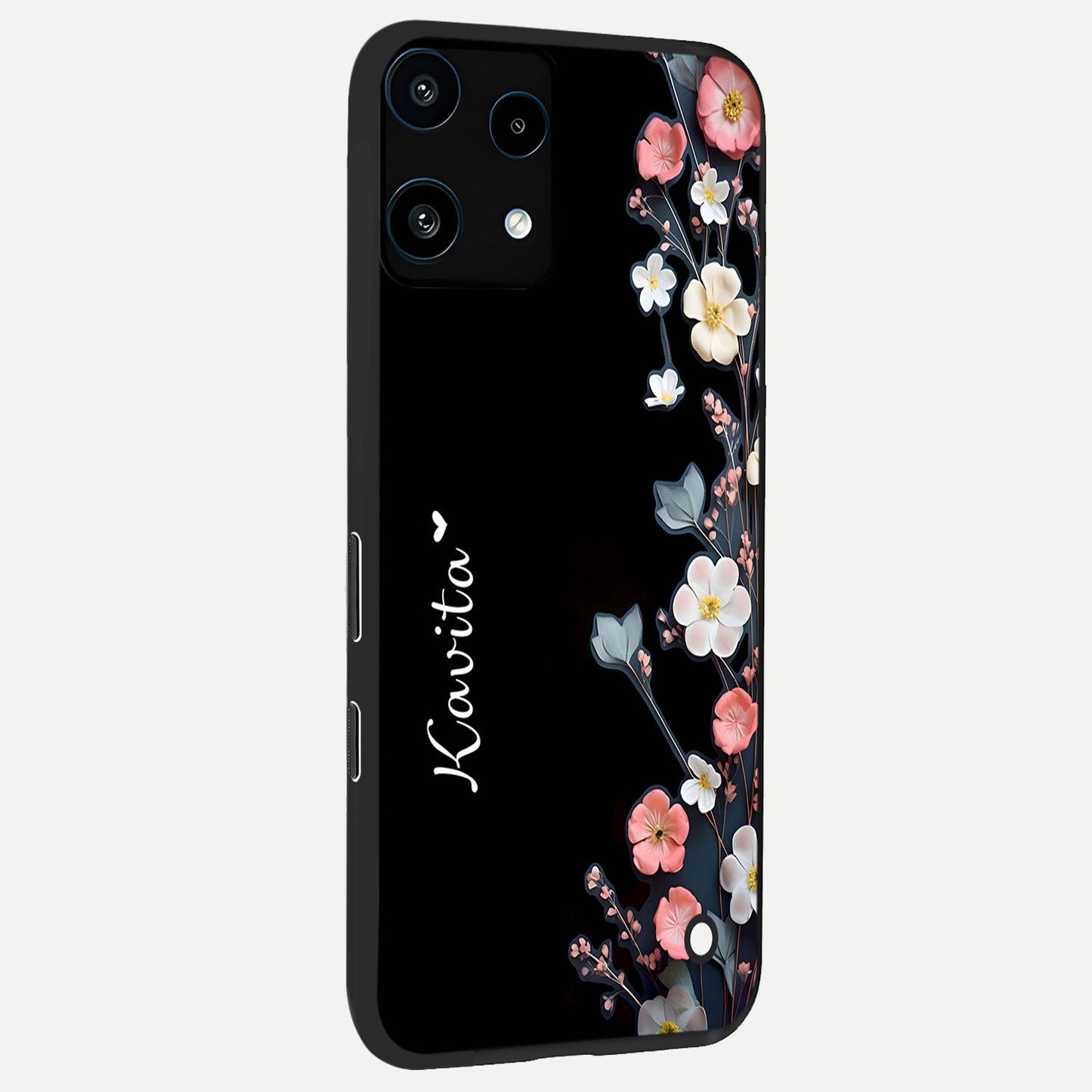Black Elegance Floral Custom Name back cover For Nothing Phone 3A Lite slim fit glass case with vibrant aesthetic design