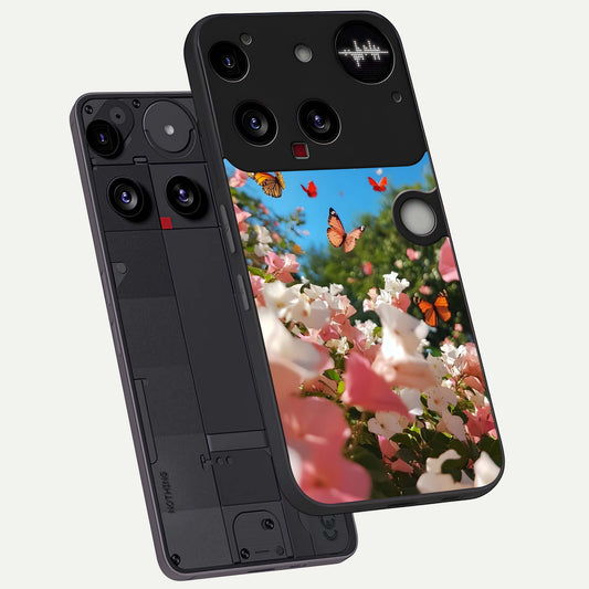 Butterflies In Bloom Sky phone case For Nothing Phone 3 showing premium glass back cover with detailed artwork