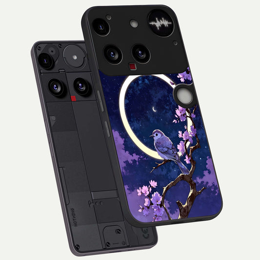 Celestial Bird Blossom phone case For Nothing Phone 3 showing premium glass back cover with detailed artwork