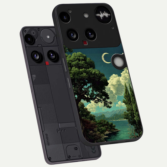 Celestial Lake Peace phone case For Nothing Phone 3 showing premium glass back cover with detailed artwork