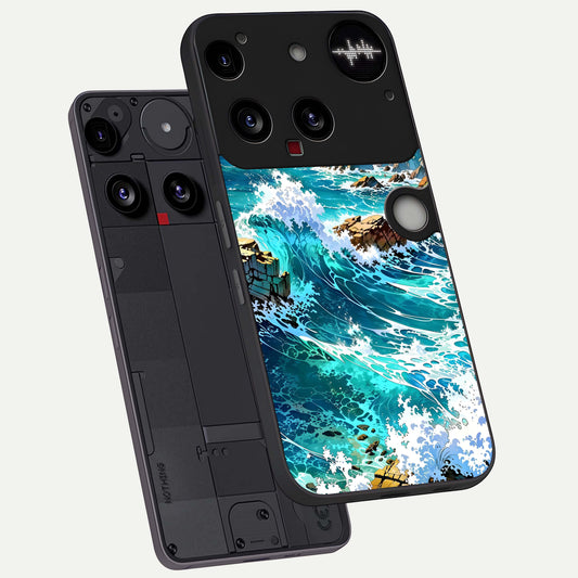 Coastal Blue Waves phone case For Nothing Phone 3 showing premium glass back cover with detailed artwork