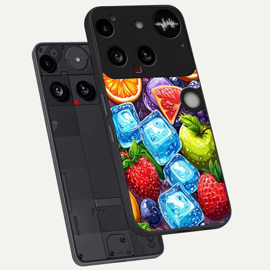 Colorful Fruits with Ice phone case For Nothing Phone 3 showing premium glass back cover with detailed artwork