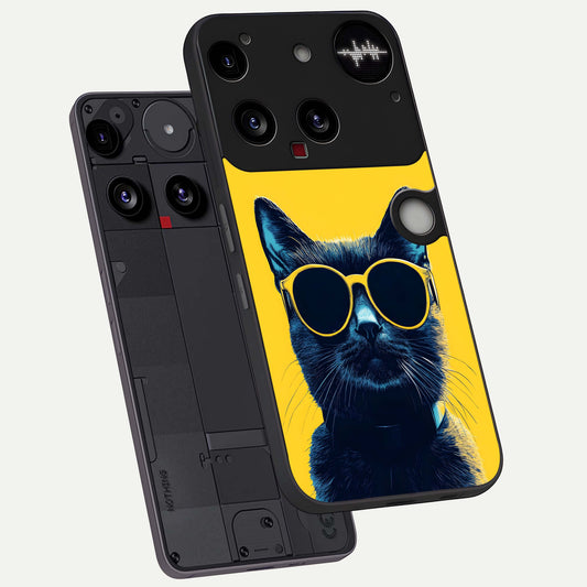 Cool Cat Vibes phone case For Nothing Phone 3 showing premium glass back cover with detailed artwork