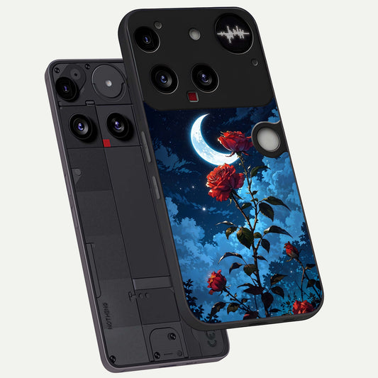Crimson Rose Moon phone case For Nothing Phone 3 showing premium glass back cover with detailed artwork