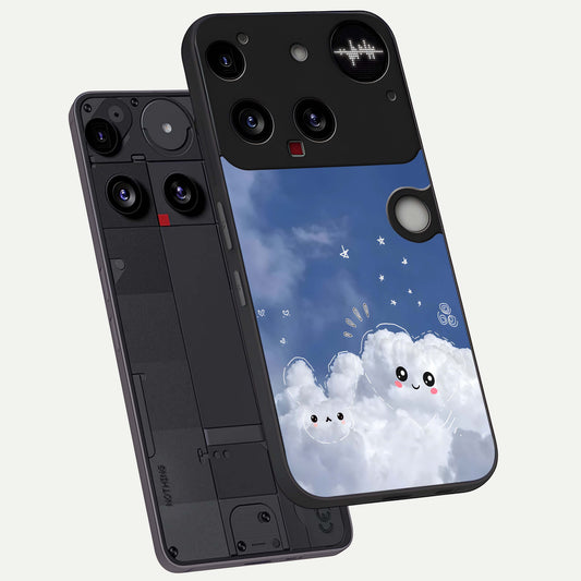 Cute Blossom Cloud phone case For Nothing Phone 3 showing premium glass back cover with detailed artwork