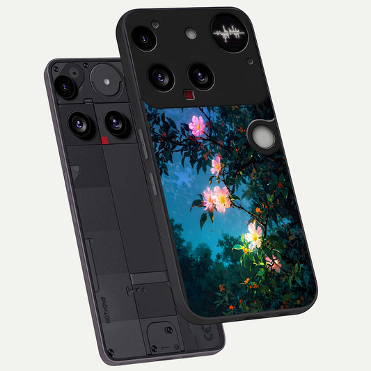 Midnight Bloom Glow phone case For Nothing Phone 3 showing premium glass back cover with detailed artwork