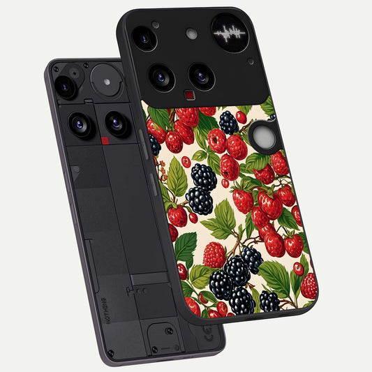 Mixed Berry Collage phone case For Nothing Phone 3 showing premium glass back cover with detailed artwork