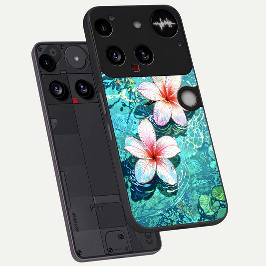 Pink Flowers in Water phone case For Nothing Phone 3 showing premium glass back cover with detailed artwork