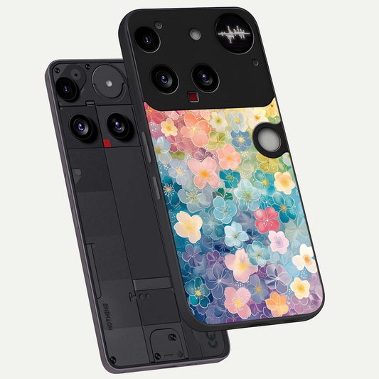 Rainbow Blossom Burst phone case For Nothing Phone 3 showing premium glass back cover with detailed artwork