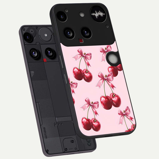Red Cherries Pattern phone case For Nothing Phone 3 showing premium glass back cover with detailed artwork