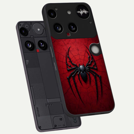 Superhero Web Emblem phone case For Nothing Phone 3 showing premium glass back cover with detailed artwork