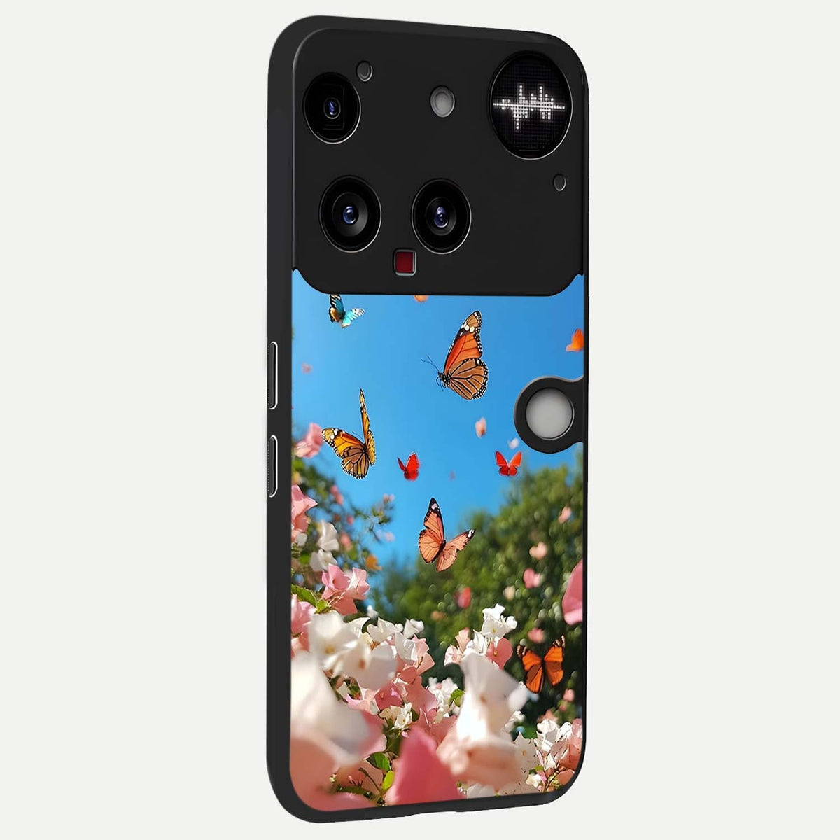 Butterflies In Bloom Sky back cover For Nothing Phone 3 slim fit glass case with vibrant aesthetic design