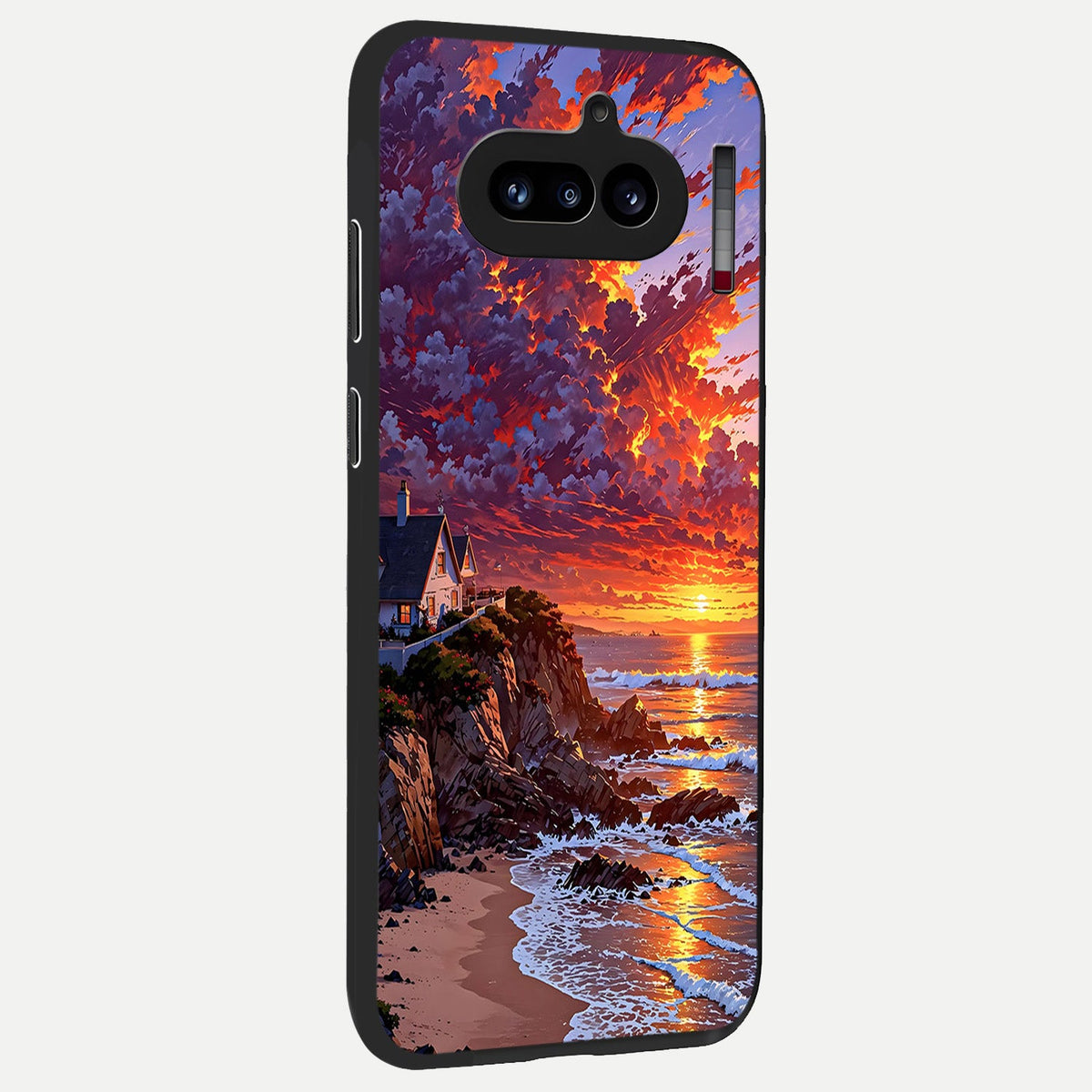 Sunset House By Sea back cover For Nothing Phone 4A slim fit glass case with vibrant aesthetic design