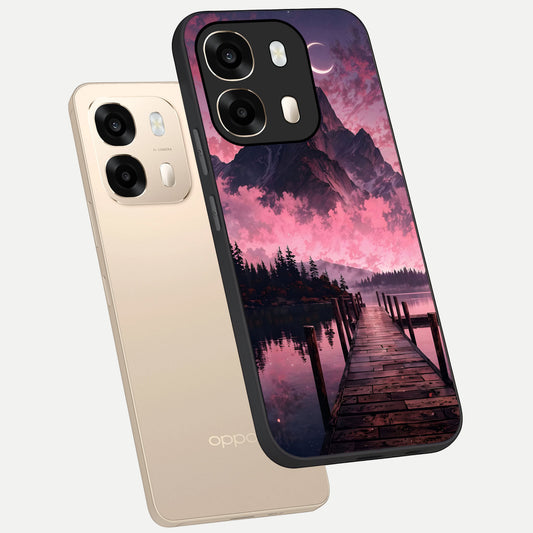 Beautiful Mountain View phone case For Oppo A6 showing premium glass back cover with detailed artwork