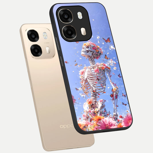 Bloom Beyond Bones phone case For Oppo A6 showing premium glass back cover with detailed artwork