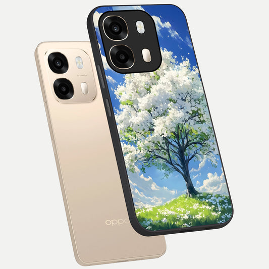 Blossom Sky Serenity phone case For Oppo A6 showing premium glass back cover with detailed artwork