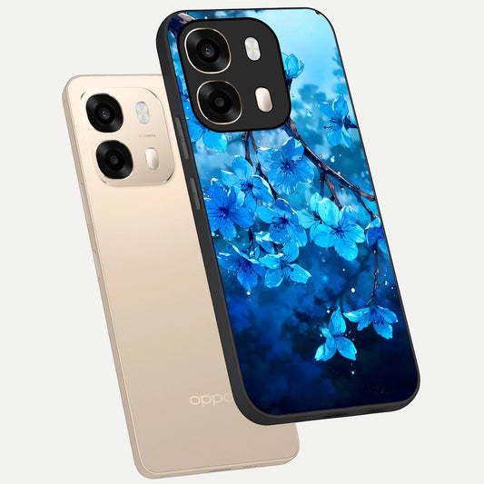 Blue Blossoms Branch phone case For Oppo A6 showing premium glass back cover with detailed artwork