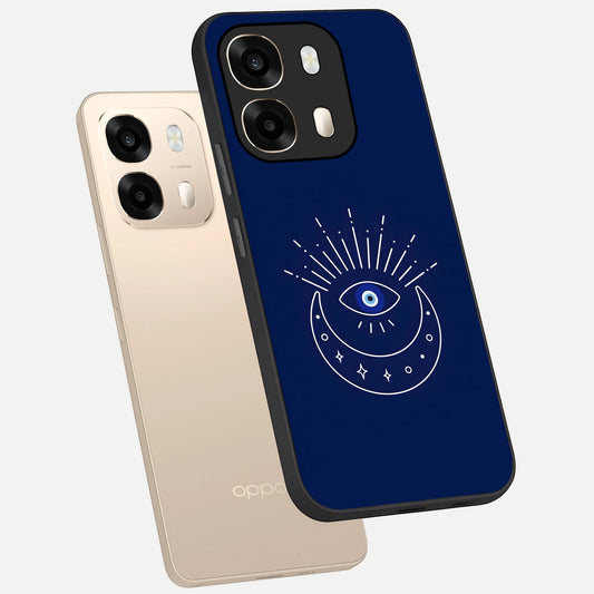 Blue Evil Eye phone case For Oppo A6 showing premium glass back cover with detailed artwork