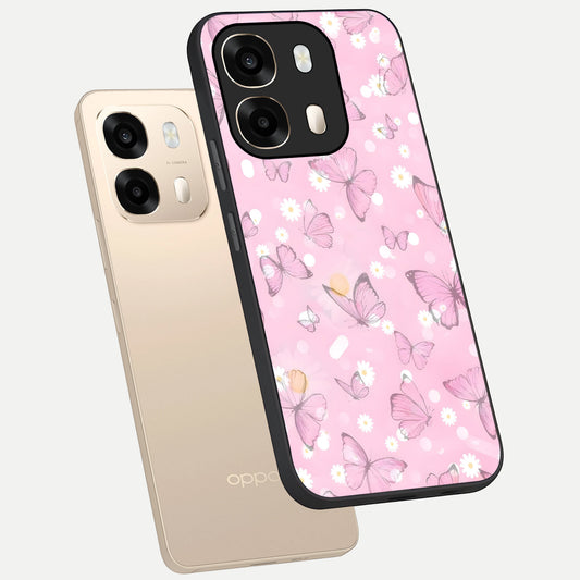 Blush Butterfly Garden phone case For Oppo A6 showing premium glass back cover with detailed artwork