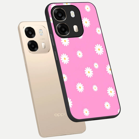 Bubblegum Daisy Pop phone case For Oppo A6 showing premium glass back cover with detailed artwork