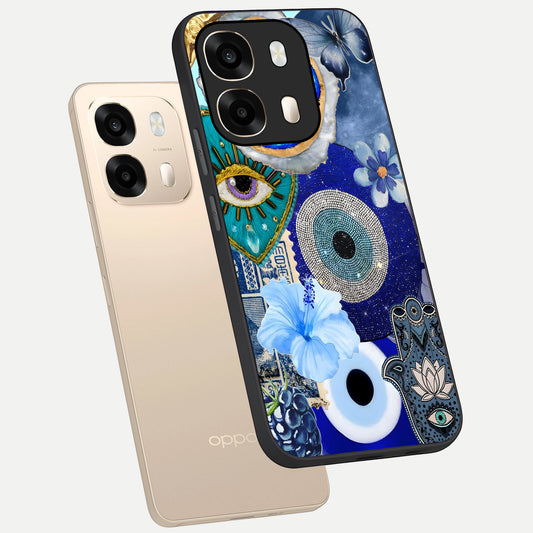 Celestial Blue Vision phone case For Oppo A6 showing premium glass back cover with detailed artwork
