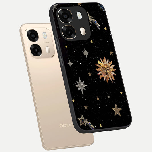 Celestial Moon With Stars phone case For Oppo A6 showing premium glass back cover with detailed artwork