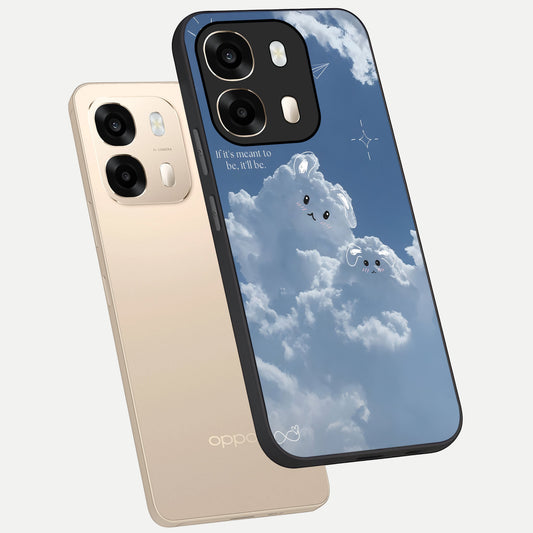 Cloud Bunny Dreams phone case For Oppo A6 showing premium glass back cover with detailed artwork