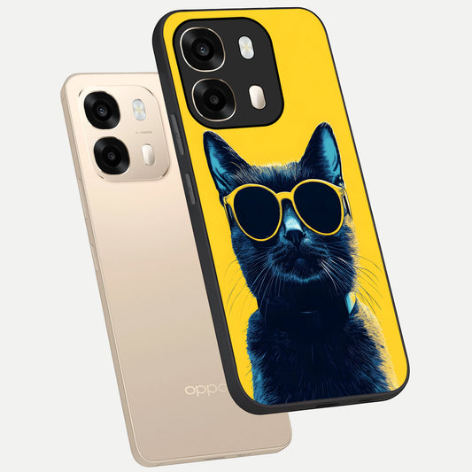 Cool Cat Vibes phone case For Oppo A6 showing premium glass back cover with detailed artwork