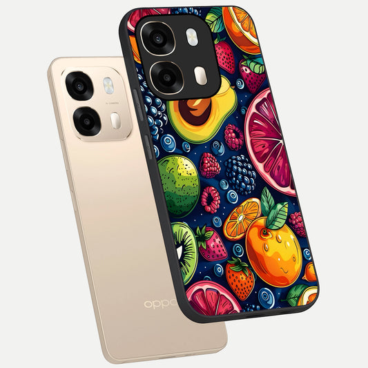 Cute Fruits Art phone case For Oppo A6 showing premium glass back cover with detailed artwork