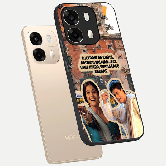 Desi Retro Vibes phone case For Oppo A6 showing premium glass back cover with detailed artwork