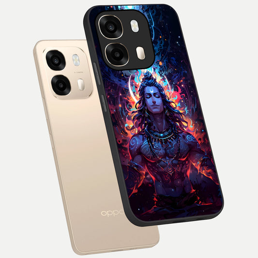Divine Fire Shiv phone case For Oppo A6 showing premium glass back cover with detailed artwork