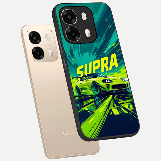 Electric Supra Thunder phone case For Oppo A6 showing premium glass back cover with detailed artwork