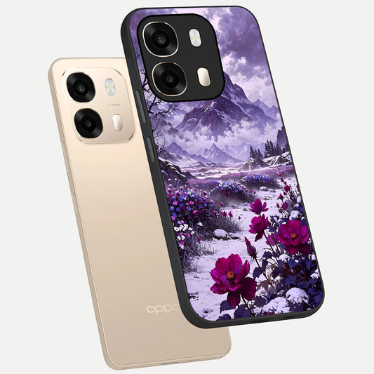 Flower Mountain View phone case For Oppo A6 showing premium glass back cover with detailed artwork