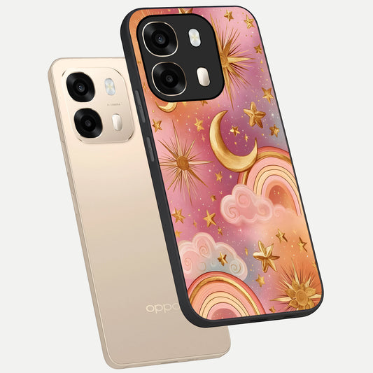 Golden Celestial Dreams phone case For Oppo A6 showing premium glass back cover with detailed artwork