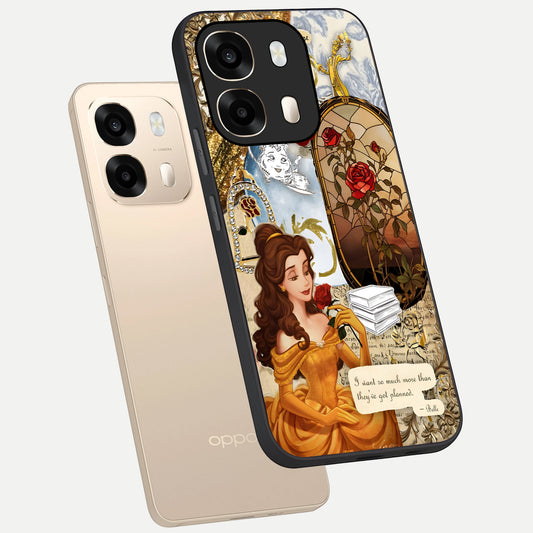 Golden Dream Belle phone case For Oppo A6 showing premium glass back cover with detailed artwork