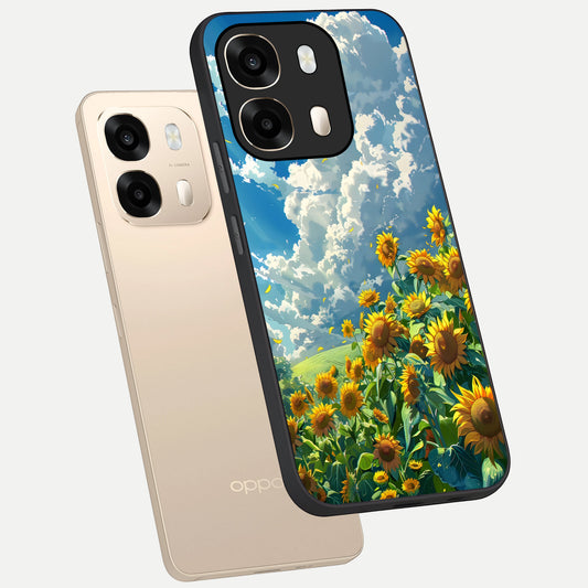 Golden Sun Glory phone case For Oppo A6 showing premium glass back cover with detailed artwork