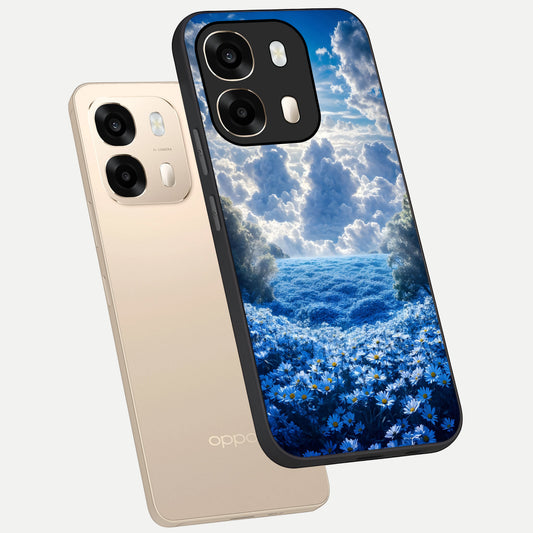 Heavenly Daisy Horizon phone case For Oppo A6 showing premium glass back cover with detailed artwork