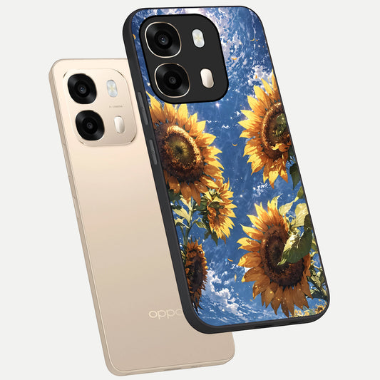 Heavenly Sunflower Rise phone case For Oppo A6 showing premium glass back cover with detailed artwork