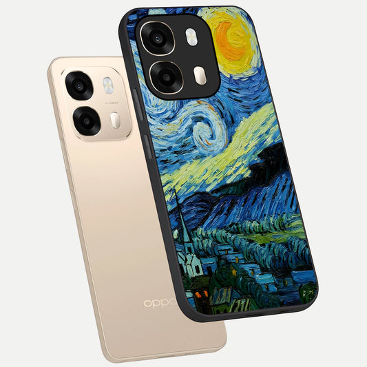 Inspired Van Gogh Art phone case For Oppo A6 showing premium glass back cover with detailed artwork