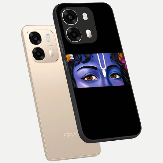 Krishna Eye phone case For Oppo A6 showing premium glass back cover with detailed artwork