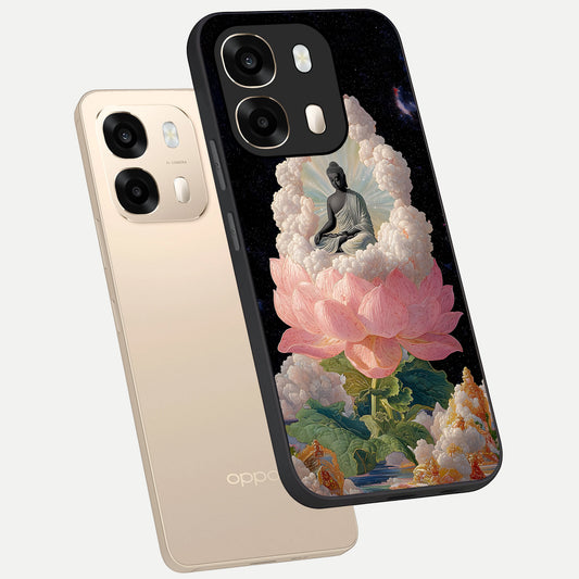 Lotus Divine Peace phone case For Oppo A6 showing premium glass back cover with detailed artwork