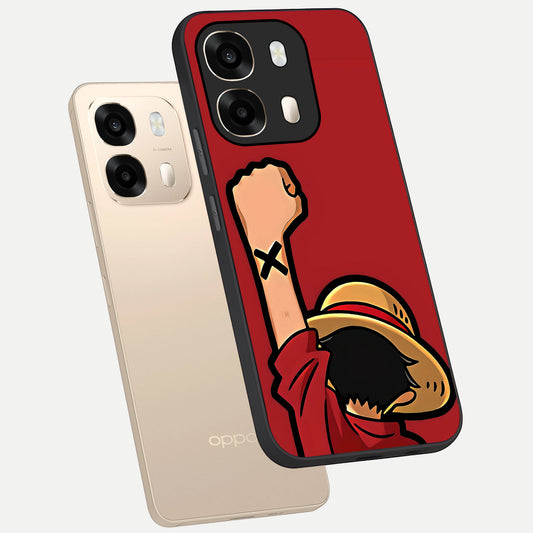 Luffy X Spirit phone case For Oppo A6 showing premium glass back cover with detailed artwork