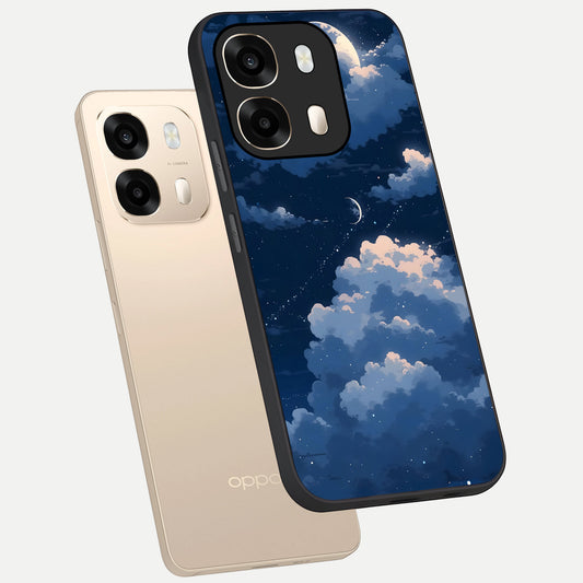 Moon Dream Haze phone case For Oppo A6 showing premium glass back cover with detailed artwork